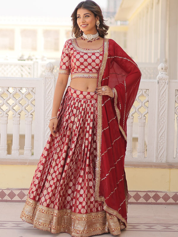 Viscose Jacquard Embroidered Lehenga For Women LW