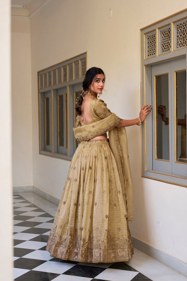 Gold Crush Thread Embroidered Lehenga For Women OWT