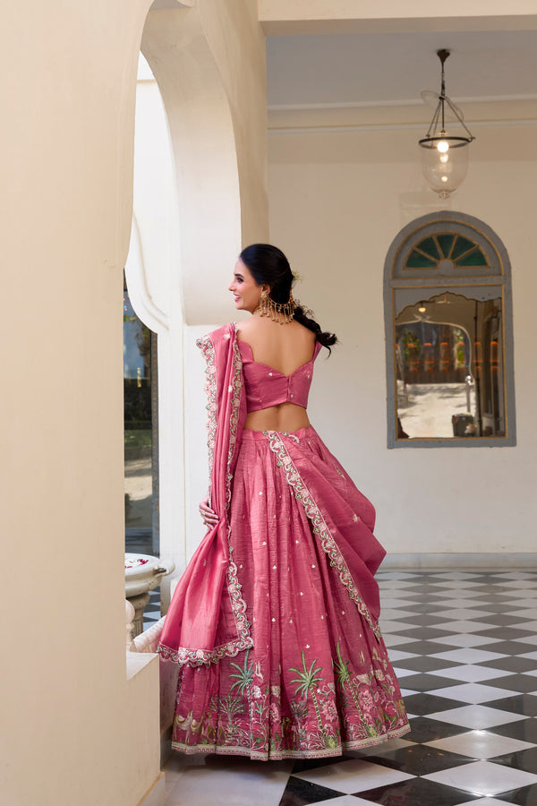 Gold Crush Thread Embroidered Lehenga For Women PNK