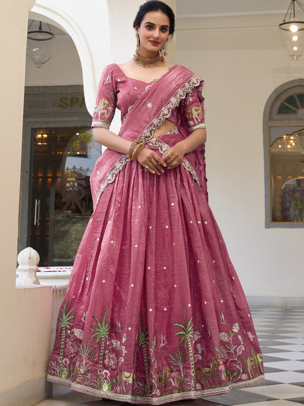 Gold Crush Thread Embroidered Lehenga For Women PNK
