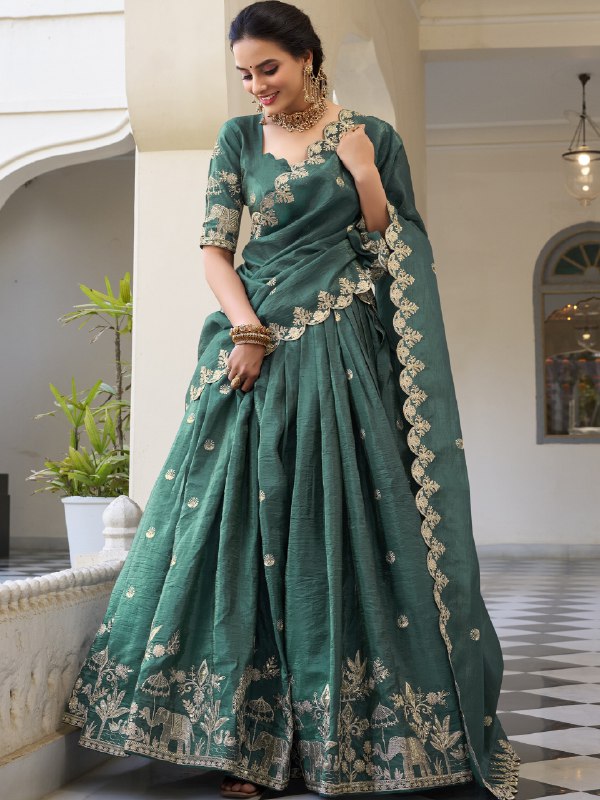 Gold Crush Thread Embroidered Lehenga For Women TEL