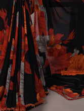 Marble Floral Printed Saree For Women RED
