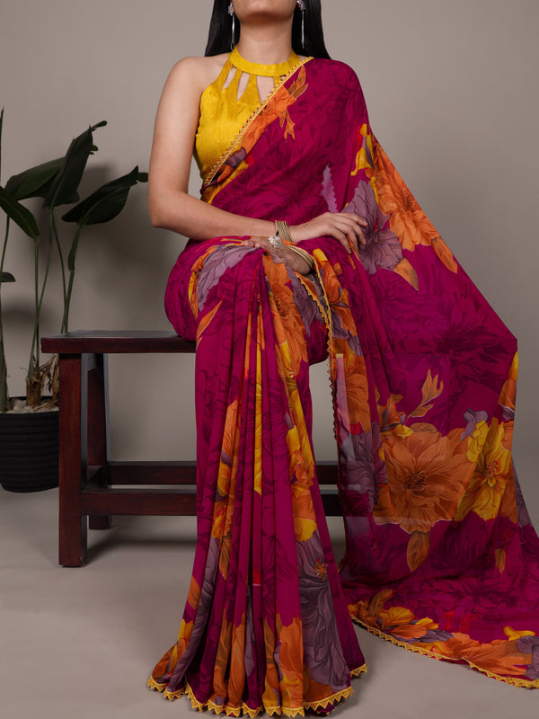 Marble Floral Printed Saree For Women