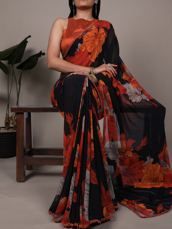 Marble Floral Printed Saree For Women ROG