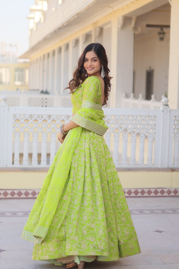 Viscose Jacquard Embroidered Lehenga For Women 7081