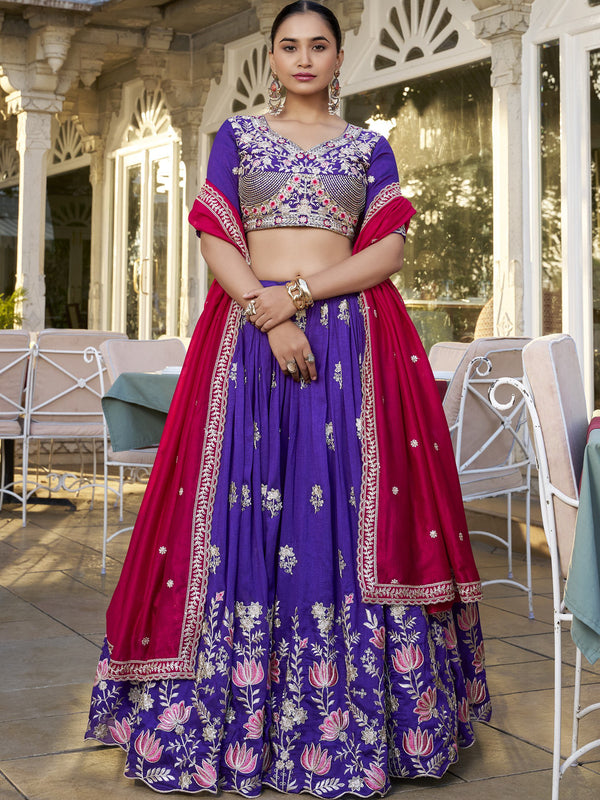 Vichitra Silk Embroidered Lehenga For Women PRL