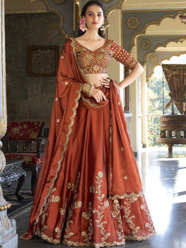 Rangoli Silk Thread Embroidered Lehenga  For Women ROG