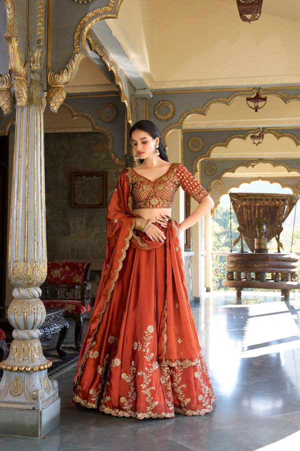 Rangoli Silk Thread Embroidered Lehenga  For Women ROG
