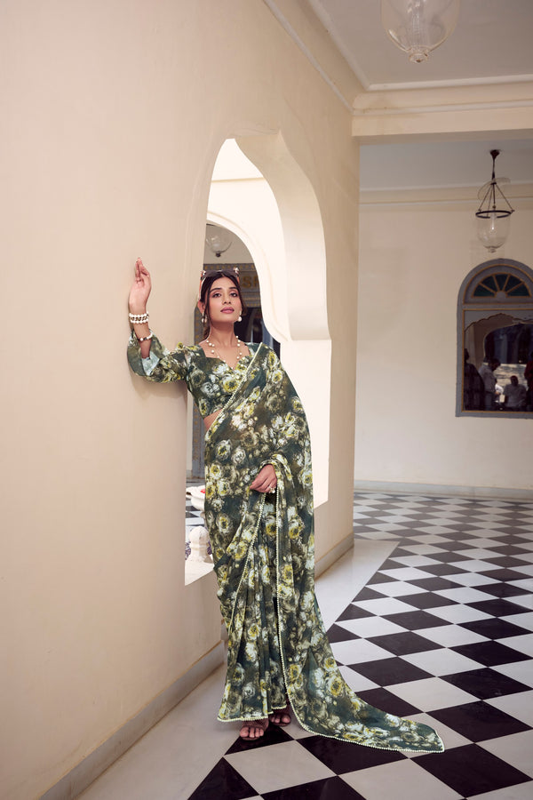 Marble Floral Printed Saree For Women MND