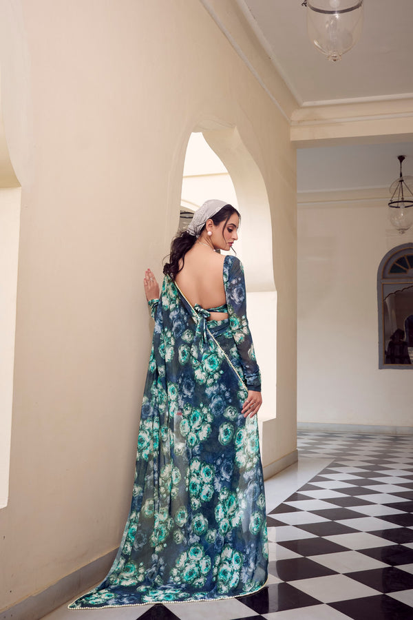 Marble Floral Printed Saree For Women NBL