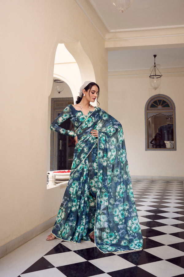 Marble Floral Printed Saree For Women NBL