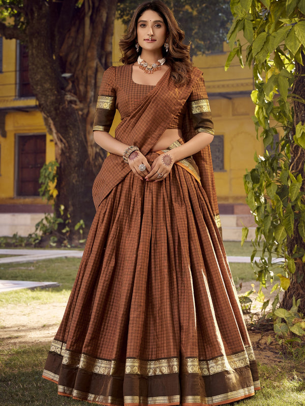 Chettinad Cotton Chex Zari Weaving Lehenga For Women ROG