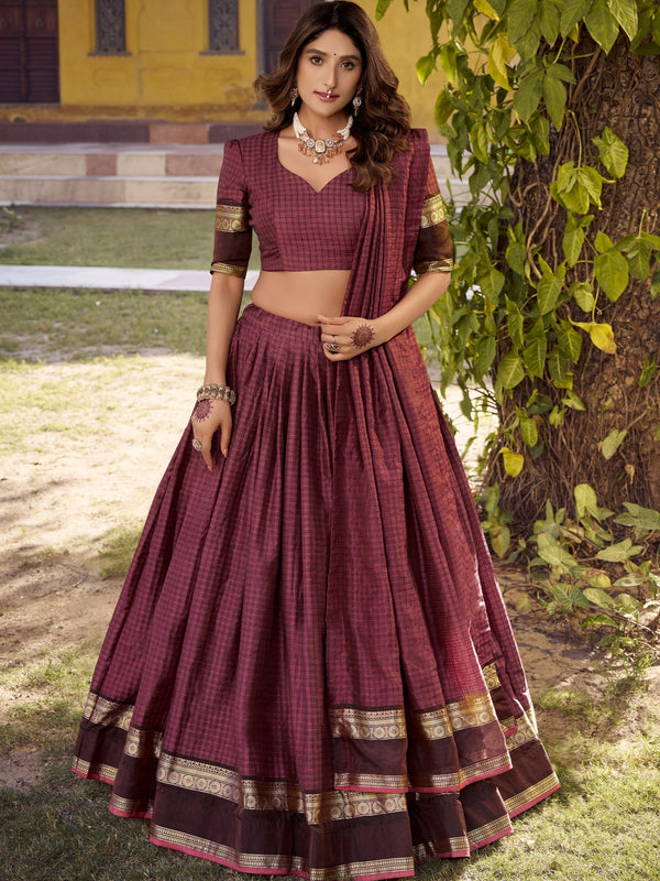 Chettinad Cotton Chex Zari Weaving Lehenga For Women MLB