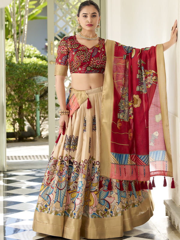 Dola Silk Kalamkari Printed Lehenga For Women CRM