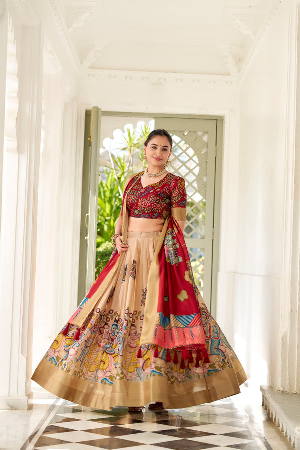 Dola Silk Kalamkari Printed Lehenga For Women CRM