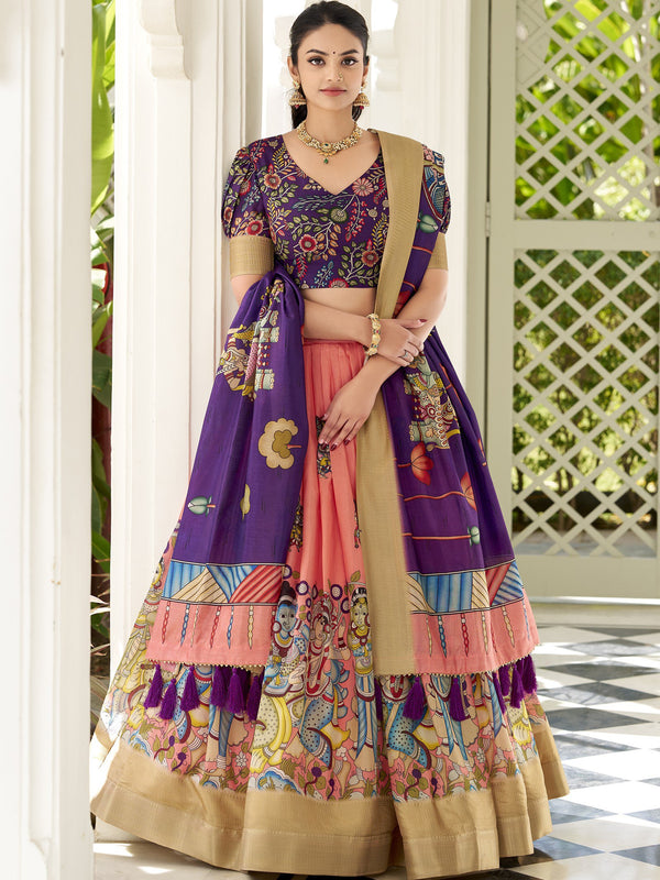 Dola Silk Kalamkari Printed Lehenga For Women PEC