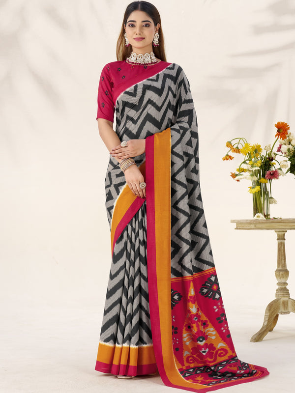 Tussar Silk Printed Saree BLK