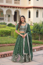 Vichitra Silk Thread Embroidered Lehenga With Dupatta GRN