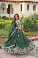Vichitra Silk Thread Embroidered Lehenga With Dupatta GRN