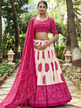 Tussar Silk Bandhej Printed Lehenga For Women PNK