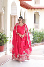 Vichitra Silk Zari Embroidered Gown With Dupatta