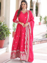 Vichitra Silk Zari Embroidered Gown With Dupatta