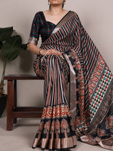 Tussar Silk Printed Saree BLK
