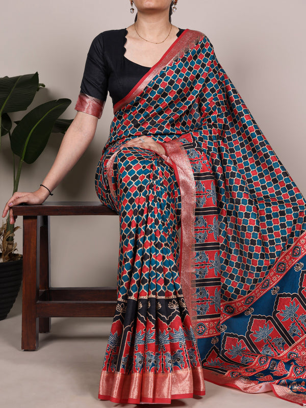 Tussar Silk Printed Saree RED