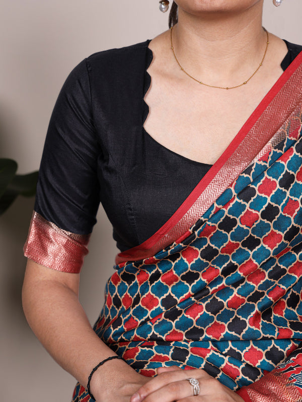 Tussar Silk Printed Saree RED