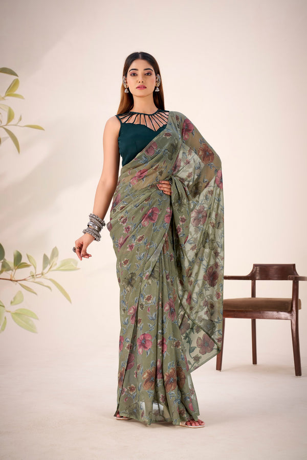 Lurex Brasso Floral Printed Saree MND