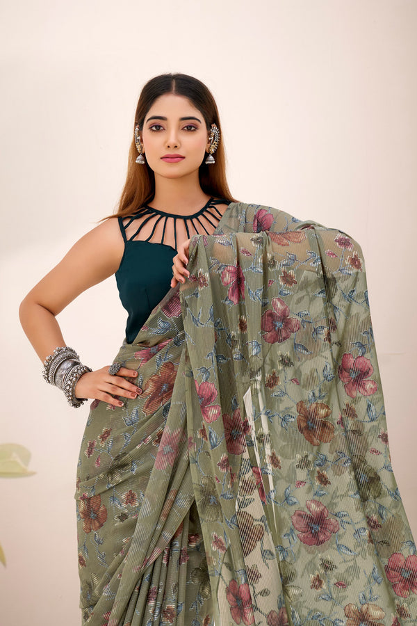 Lurex Brasso Floral Printed Saree MND