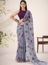Lurex Brasso Floral Printed Saree GRY