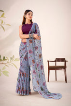 Lurex Brasso Floral Printed Saree GRY