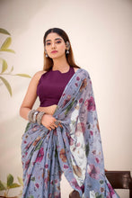 Lurex Brasso Floral Printed Saree GRY