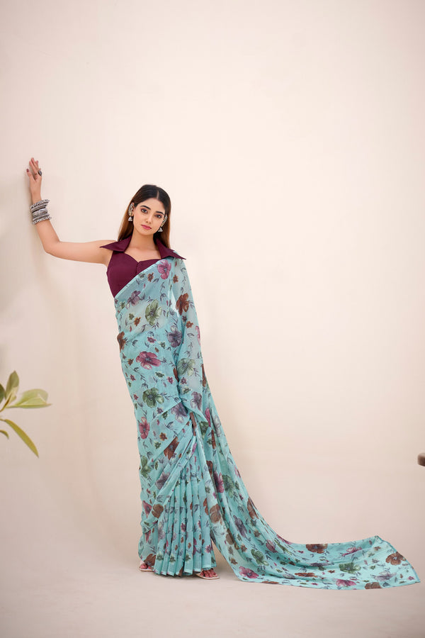 Lurex Brasso Floral Printed Saree SGN