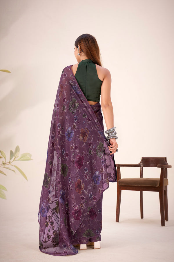 Lurex Brasso Floral Printed Saree WIN