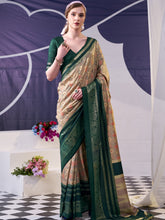 Tussar Silk Floral Prinetd Saree GRN