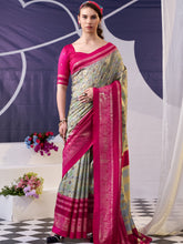 Tussar Silk Floral Prinetd Saree PNK
