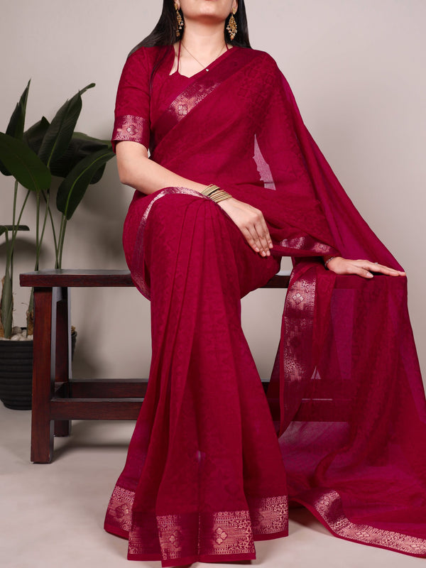Shimmer Zari Weaving Saree RED
