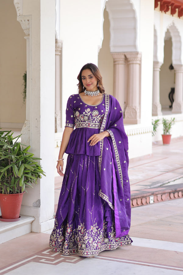 Gold Crush Multi Thread Embroidered Lehenga With Dupatta