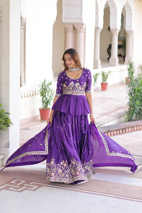 Gold Crush Multi Thread Embroidered Lehenga With Dupatta