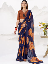 Chiffon Floral Printed Saree With Lace Border NBL