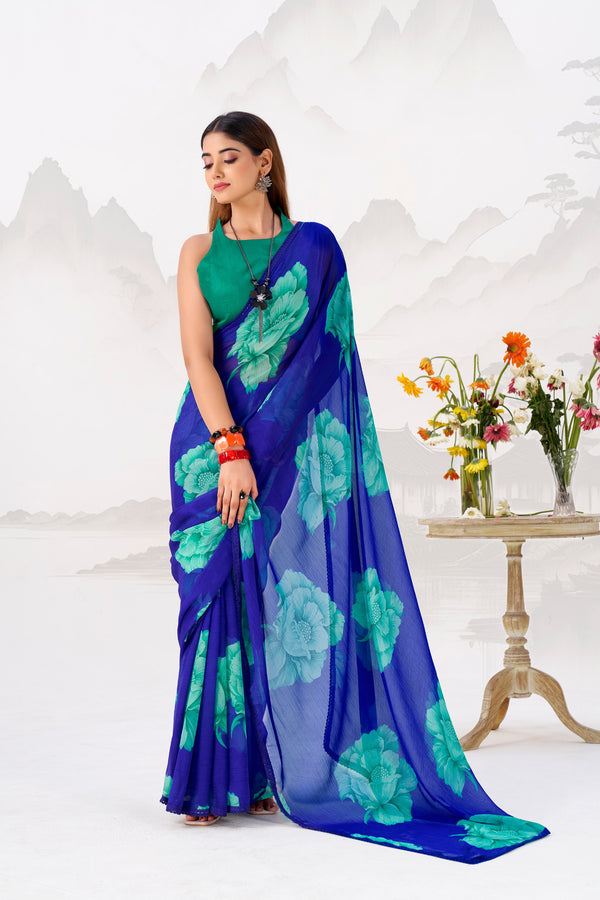 Chiffon Floral Printed Saree With Lace Border RBL