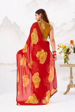 Chiffon Floral Printed Saree With Lace Border RED