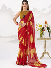 Chiffon Floral Printed Saree With Lace Border RED