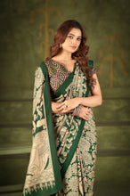 Tussar Silk Kalamkari Printed Saree GRN