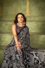 Tussar Silk Kalamkari Printed Saree BLK