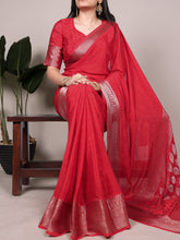 Chinon Self Printed Zari Weaving Saree RED