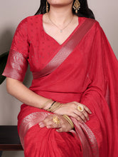 Chinon Self Printed Zari Weaving Saree RED