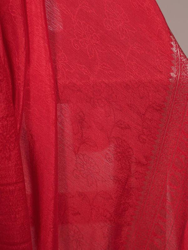 Chinon Self Printed Zari Weaving Saree RED